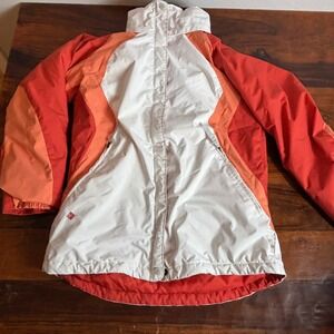 Columbia Womens Orange White Colorblock Waterproof Fleece Lined Jacket M